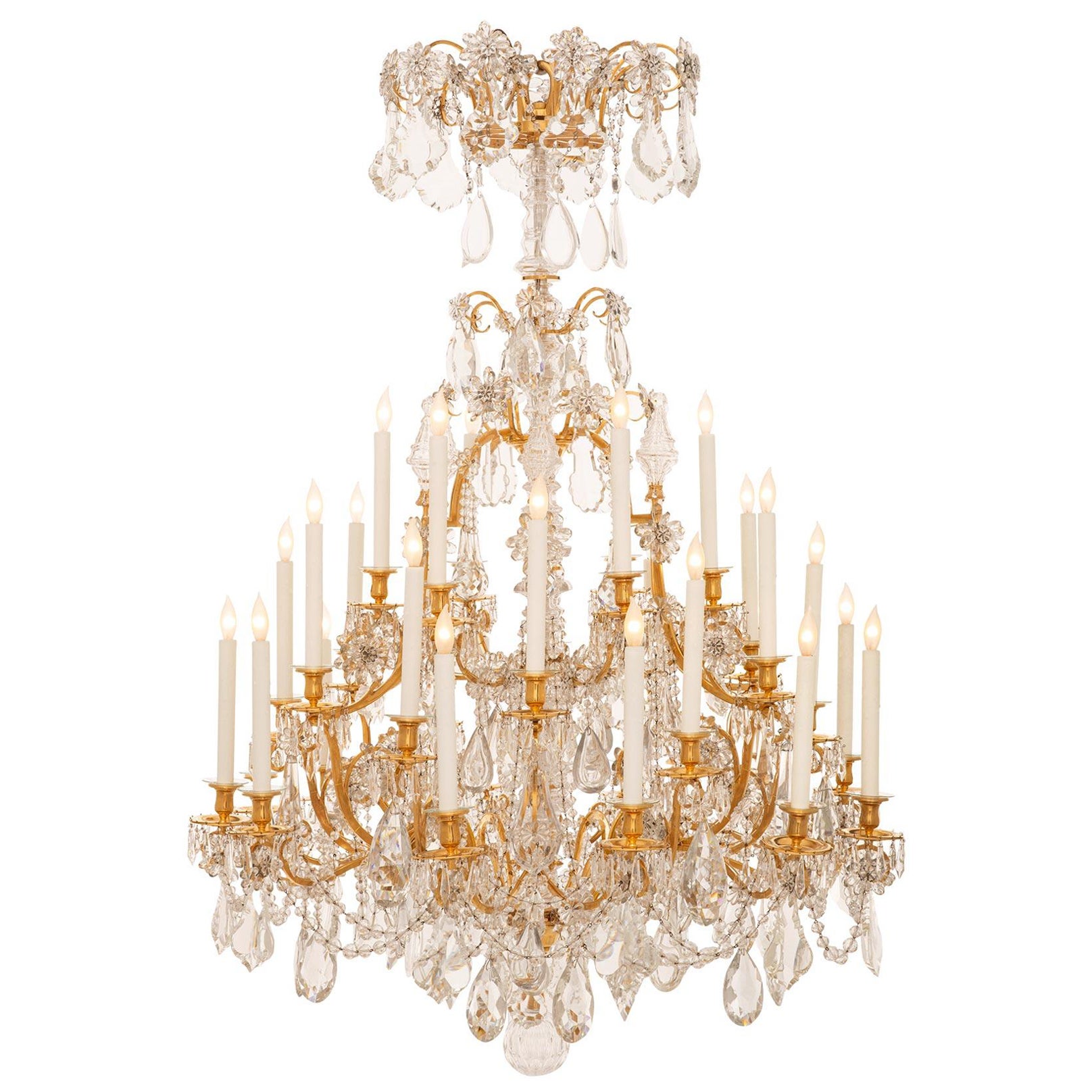 French Mid 19th Century Louis XV St. Ormolu And Baccarat Crystal Chandelier For Sale