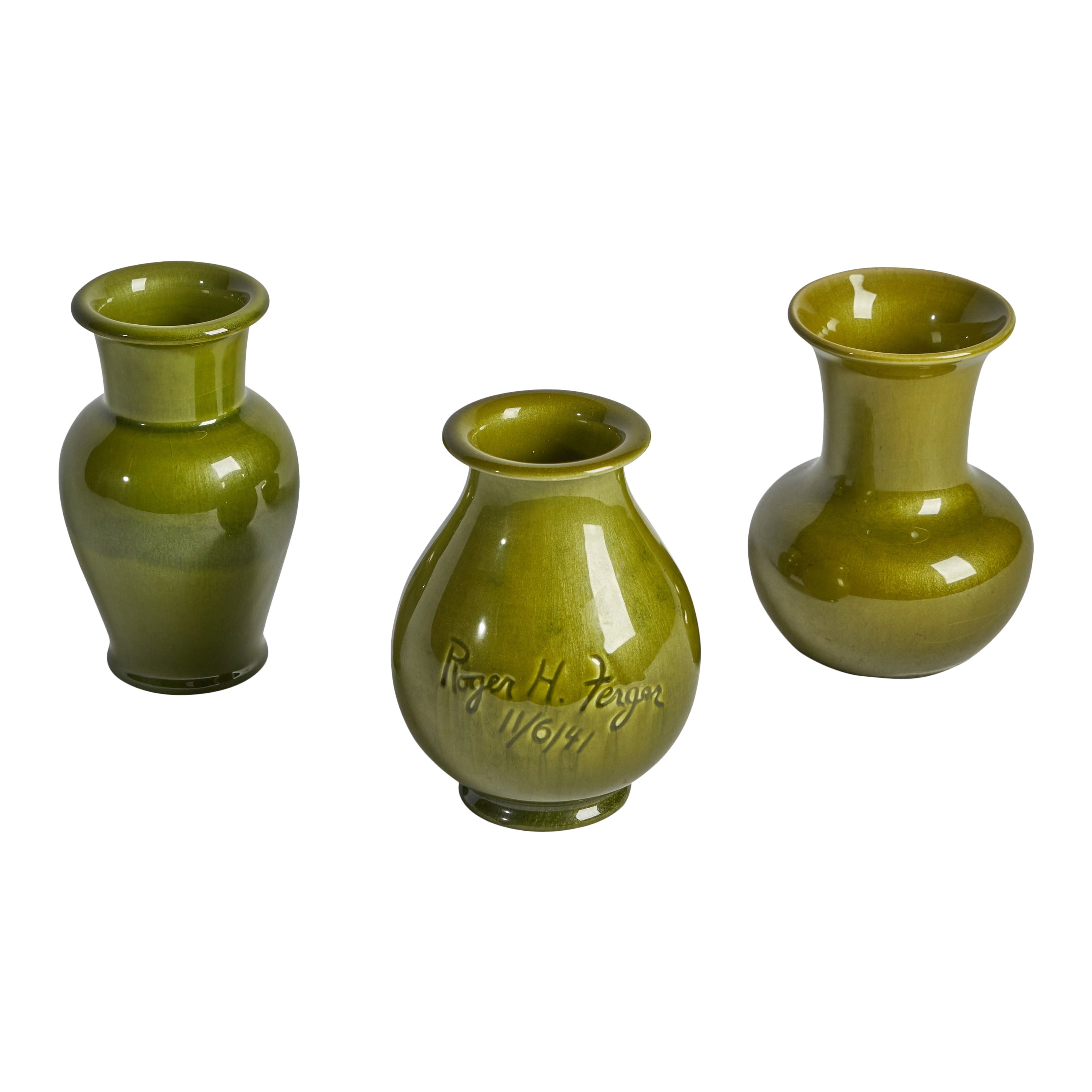 Rookwood Pottery,  "Aventurine Glaze" Vases, Porcelain, USA, 1940s For Sale