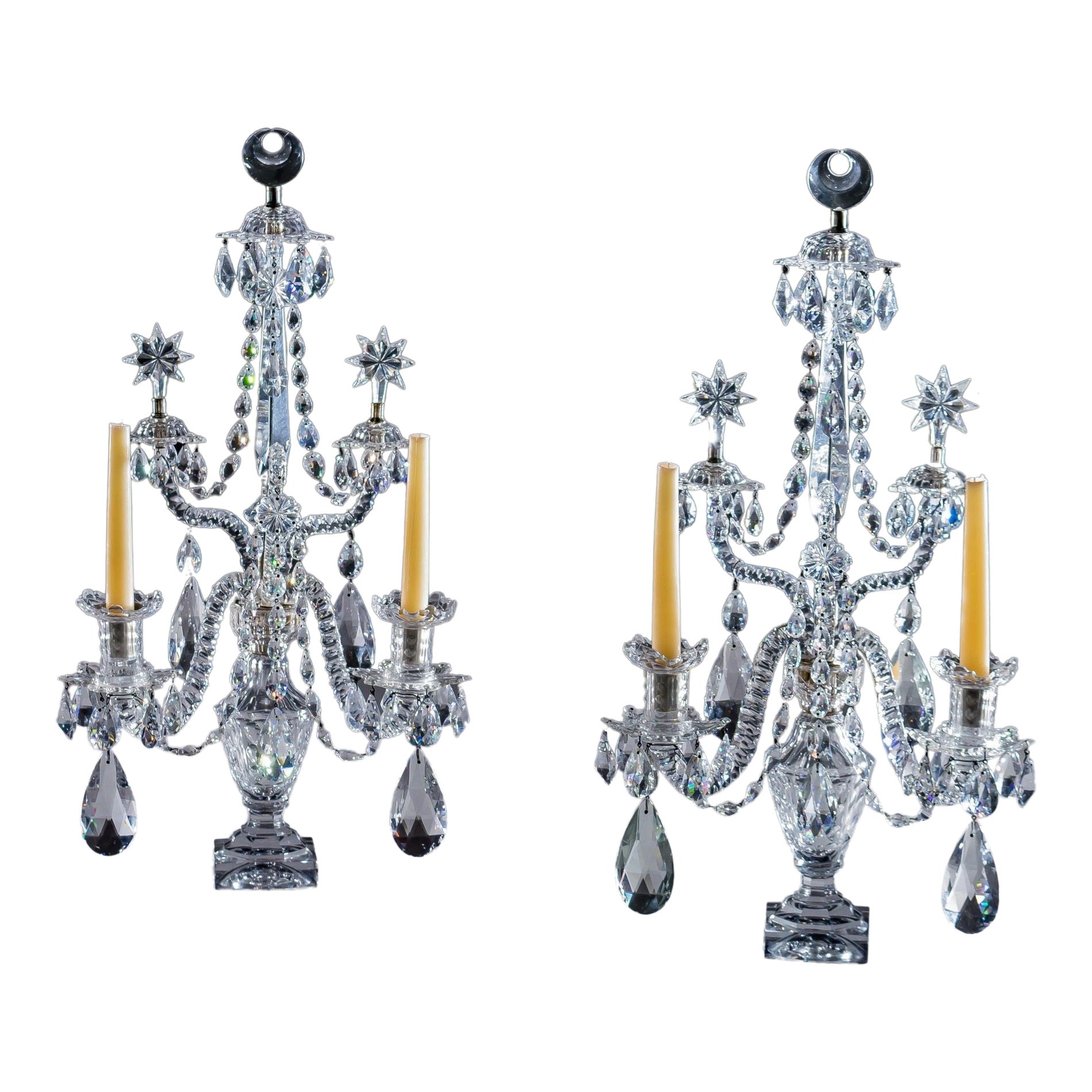 A Pair Of George Iii Cut Glass Candelabra By William Parker For Sale