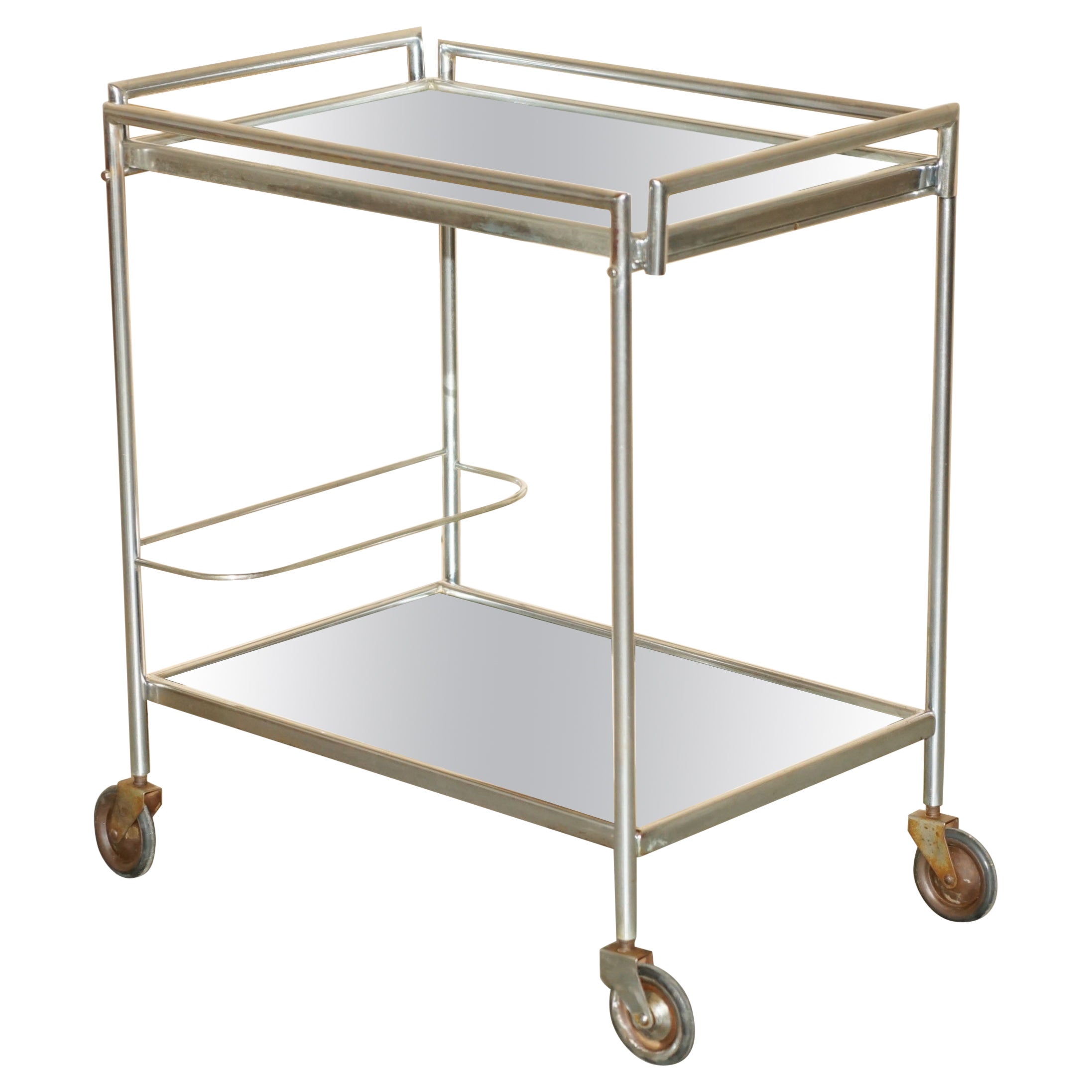 ANTiQUE ART DECO CIRCA 1920'S FRENCH MIRRORED GLASS CHROME TEA CAKE TROLLY For Sale