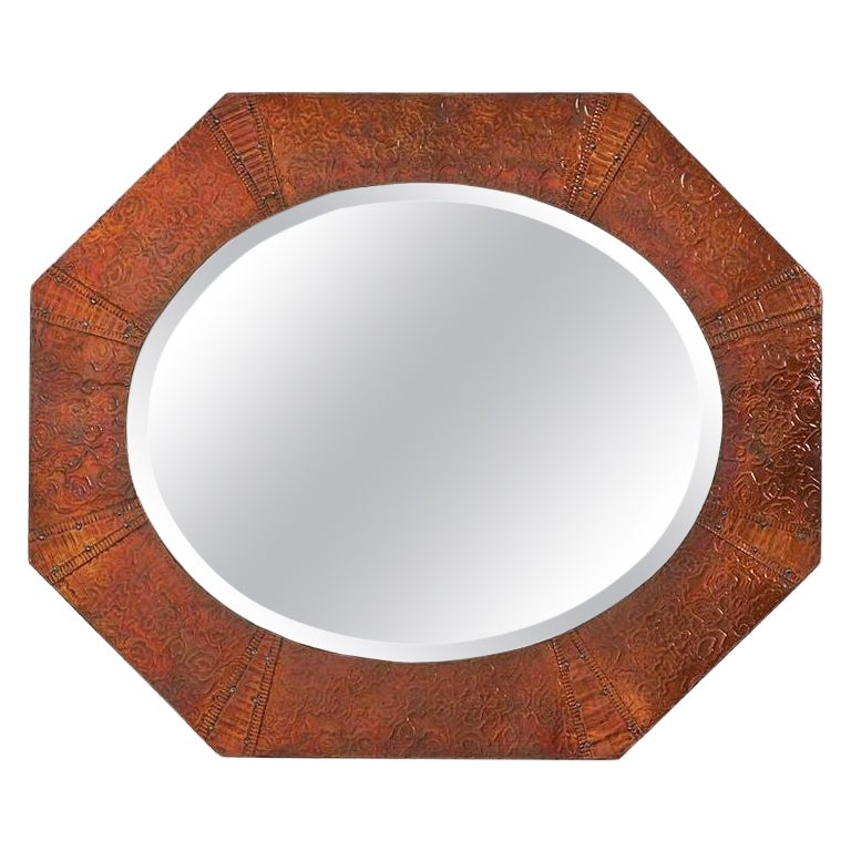 English Arts & Crafts Octagonal Copper Mirror For Sale