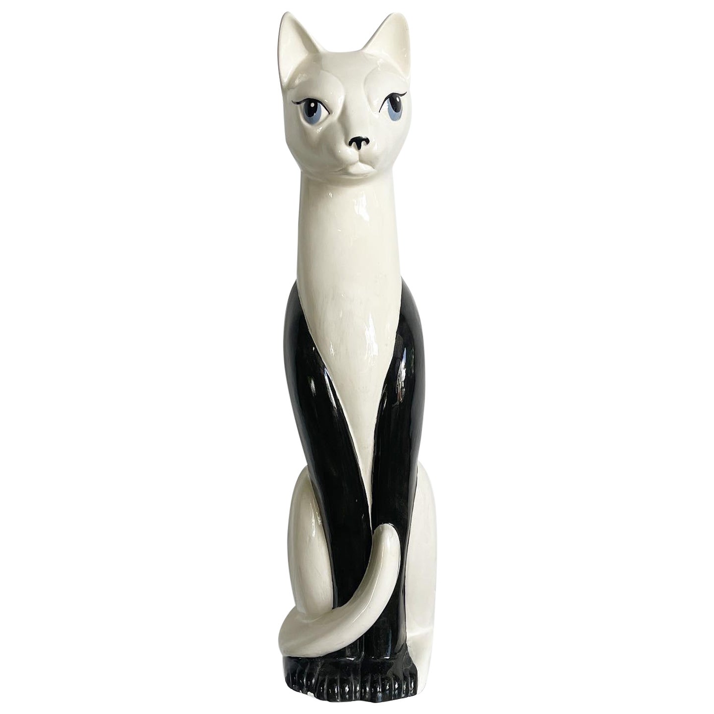 Meow Century Modern Hand Painted Ceramic Cat Sculpture For Sale