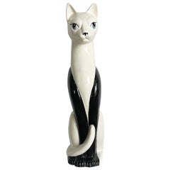 Meow Century Moderne handbemalte Keramik-Skulptur einer Katze