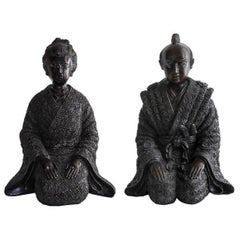 Wonderful Pair Maitland-Smith Japanese Bronze Figures Samaraui Geisha Sculptures