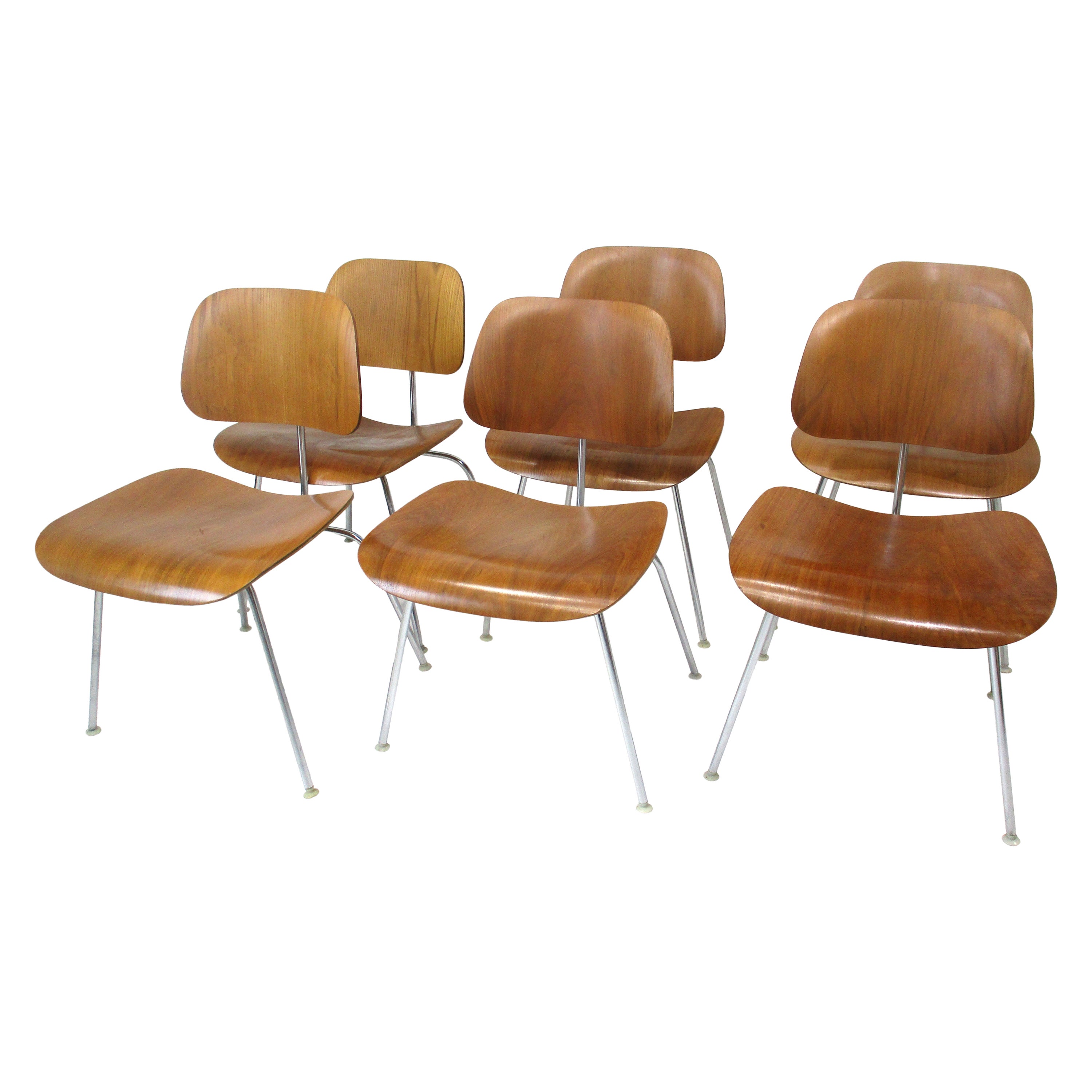 Six Eames Walnut DCM Dining Chairs for Herman Miller