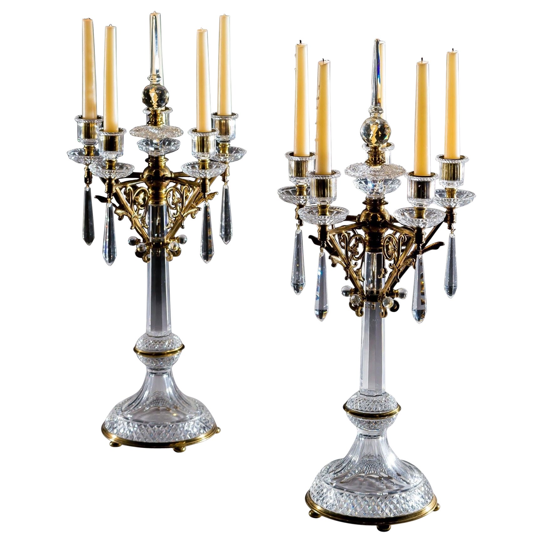 A Pair Of Gilt Bronze Five Light Candelabra By F & C Osler For Sale