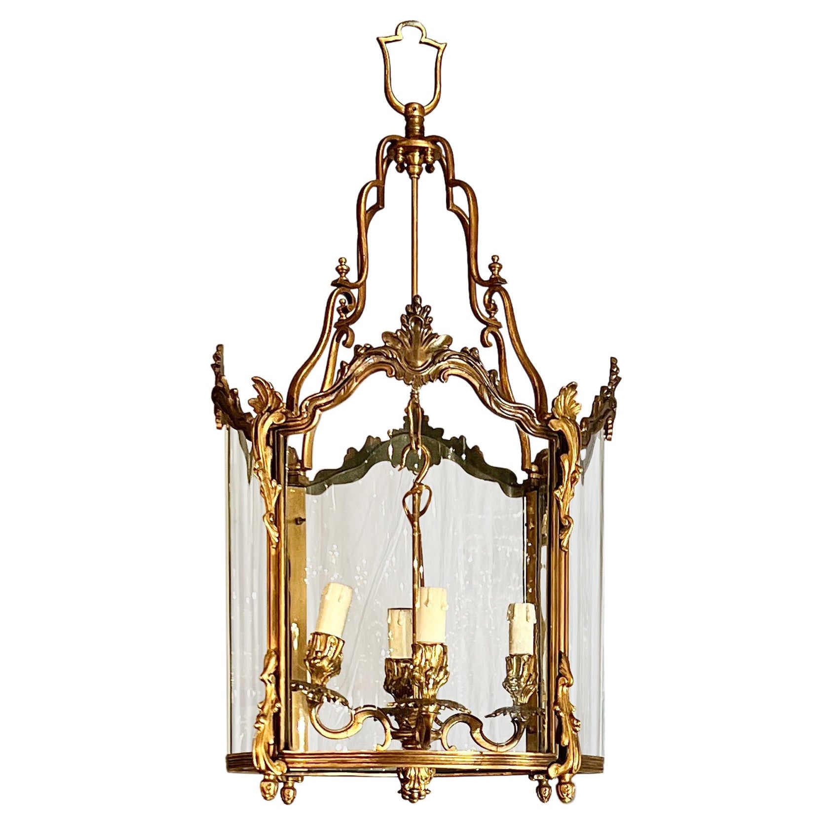 Antike französische Louis XV.-Laterne aus Goldbronze mit 4 Lichtern, um 1900.