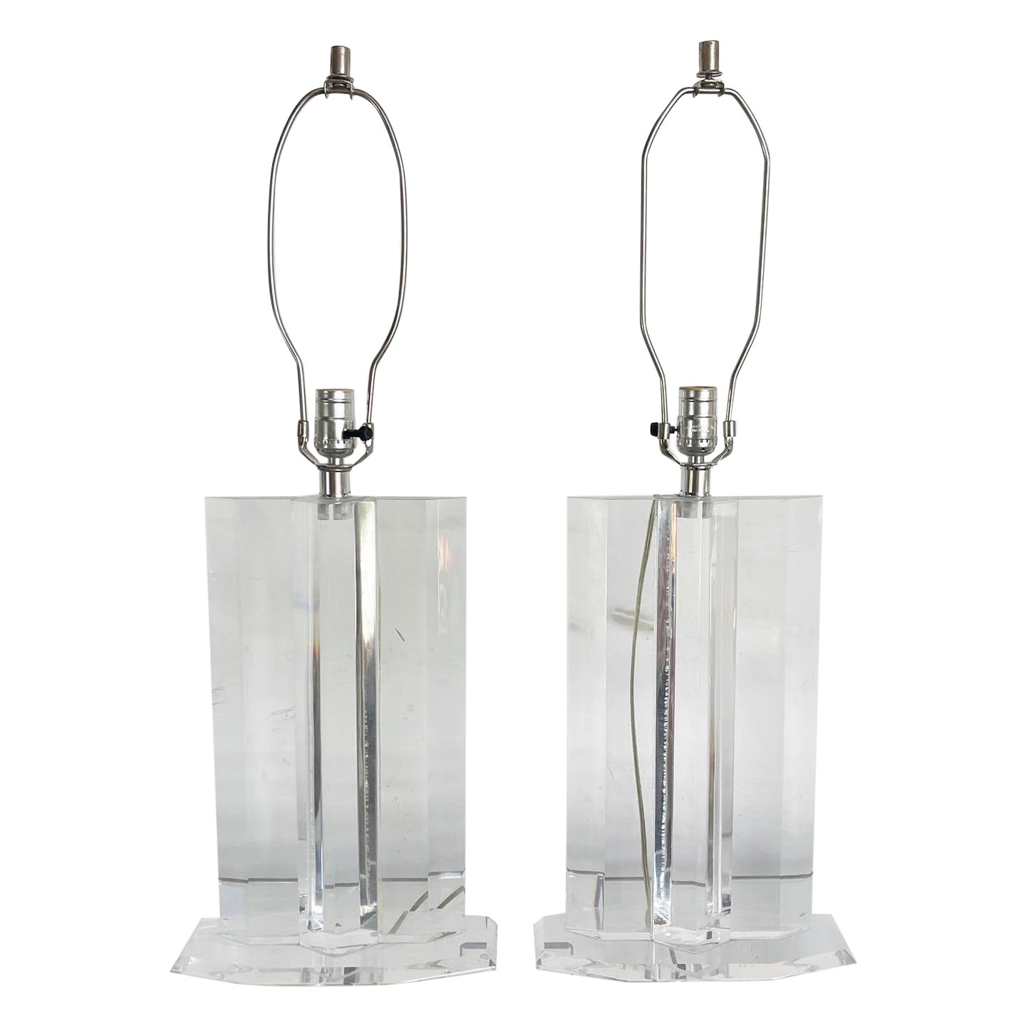 Mid Century Modern Sculpted Lucite Table Lamps - a Pair