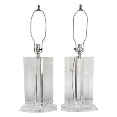 Mid Century Modern Sculpted Lucite Table Lamps - a Pair