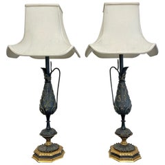 Vintage Pair of Bronze and Metal Urn Form Table Lamps, Neoclassical
