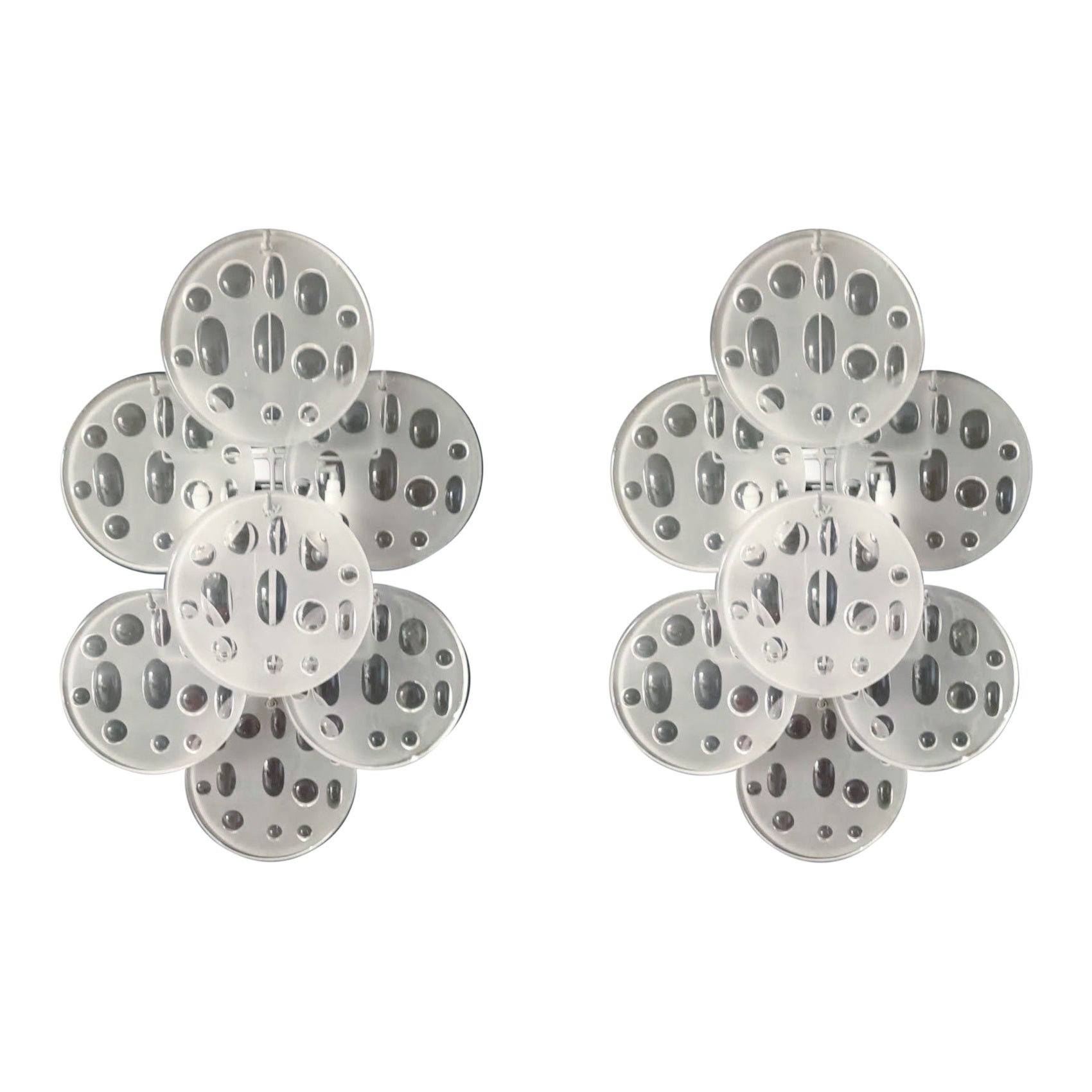Pair of Frosted Disc Sconces For Sale