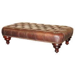 Vintage STUNNiNG HAND DYED BROWN LEATHER GEORGE SMITH CHESTERFIELD TUFTED FOOTSTOOL