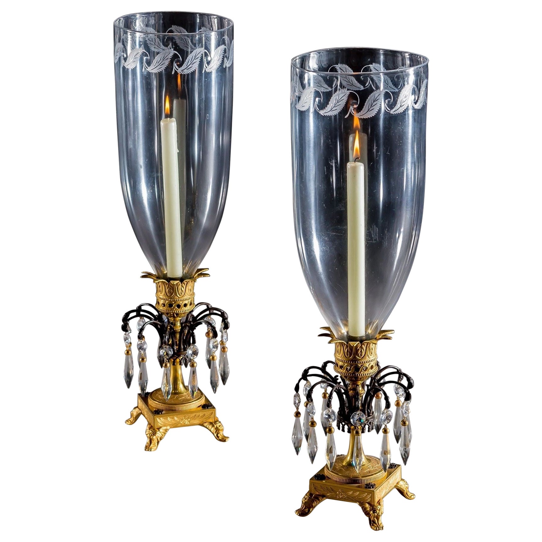 A Fine Pair Of Ormolu And Bronze Regency Storm Lights For Sale