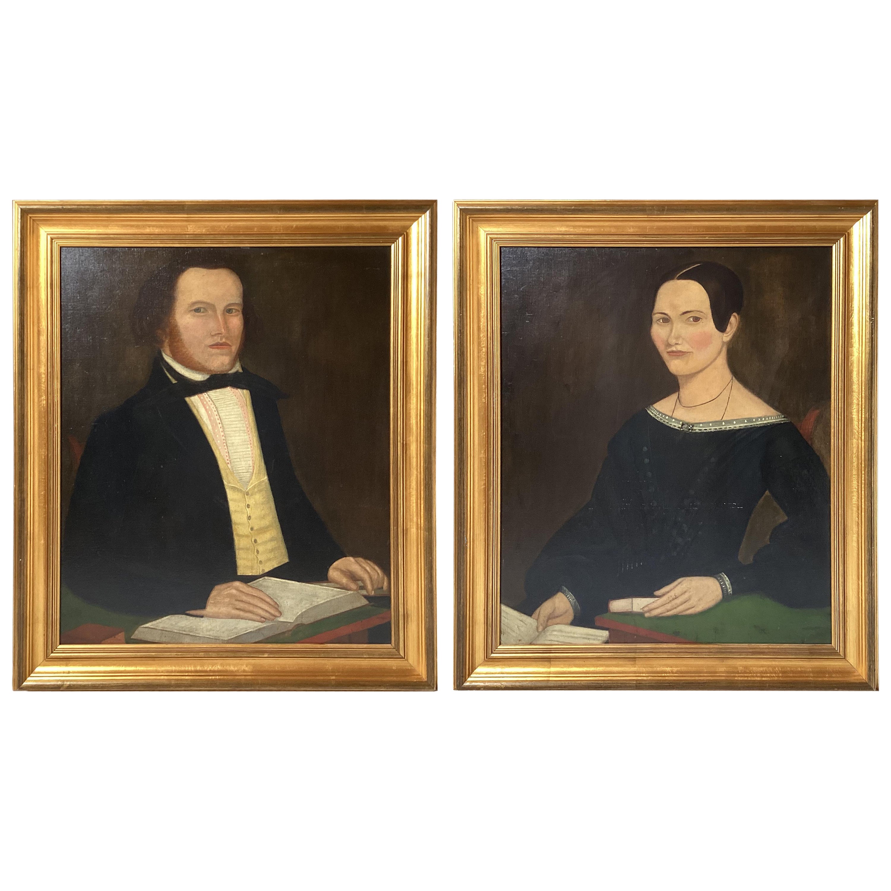 A Pair of 1820's Americana Oil Painted Portraits