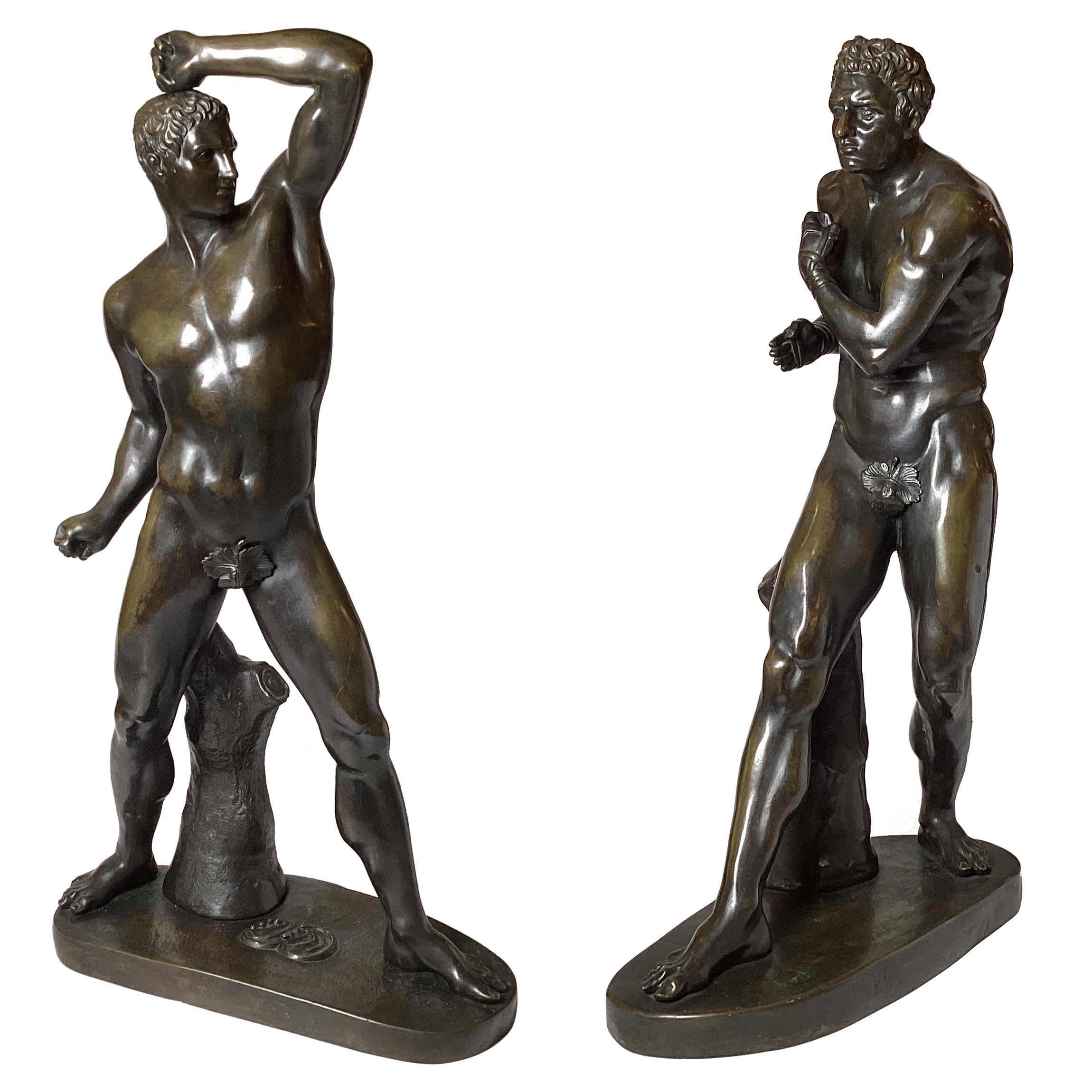 Late 19th Century Pair Of Large Bronze Male Greek Wrestlers- Creugas & Damoxenos For Sale