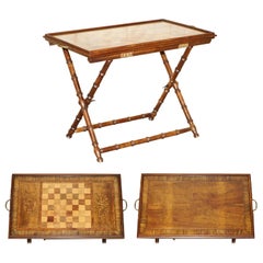 1885 DATED ANTiQUE WALNUT HARDWOOD CHESSBOARD FOLDING GAMES CHESS TRAY TABLE