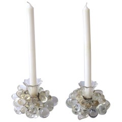 Art Deco Crystal Fruit and Leaf Candlesticks Holders, Pair