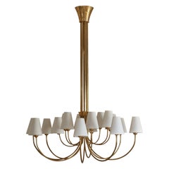 Austrian Designer, Large Chandelier, Brass, Fabric, Austria, 1950s