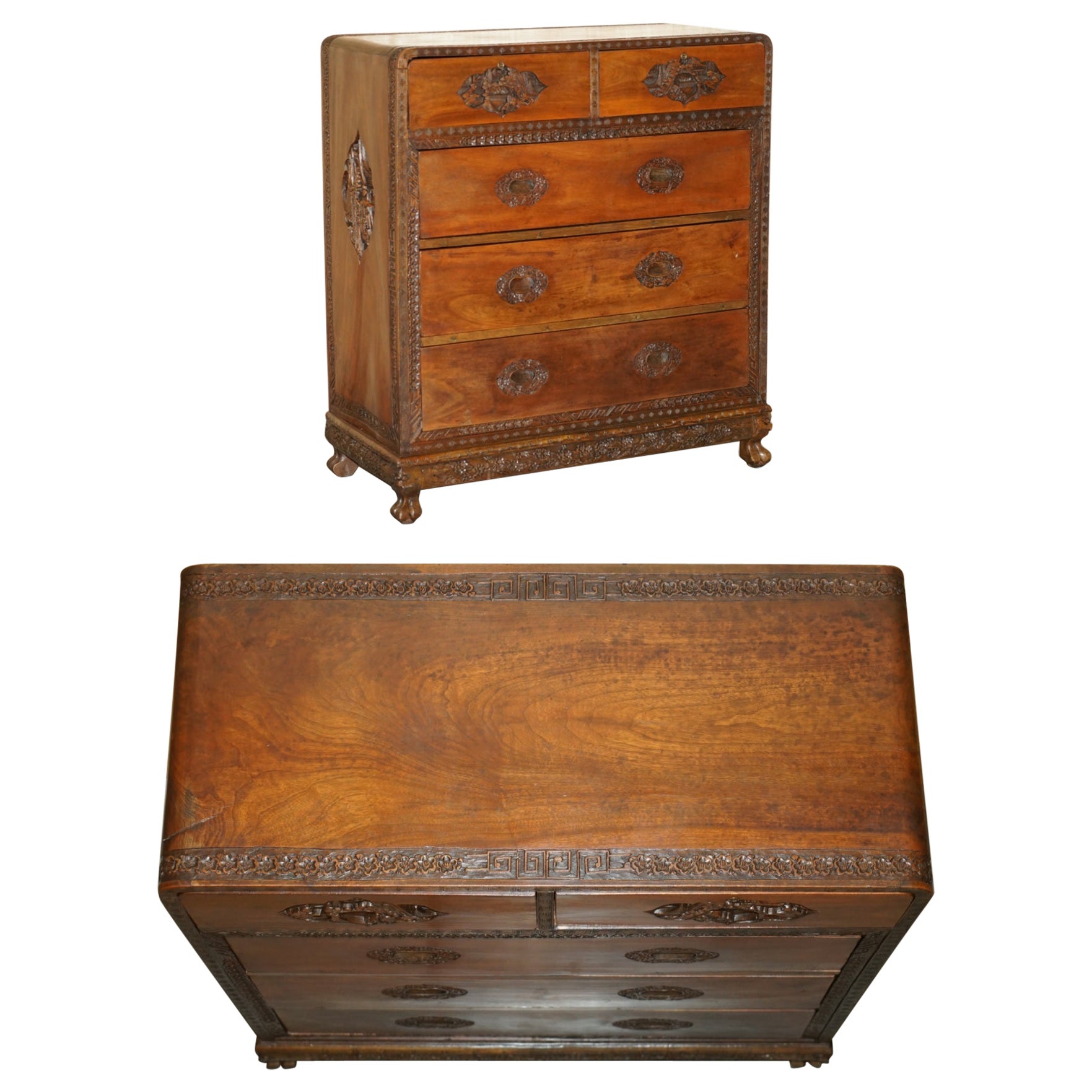 ANTIQUE CHiNESE HAND CARVED CIRCA 1890 CHEST OF DRAWERS VERY DETAILED HANDLES For Sale
