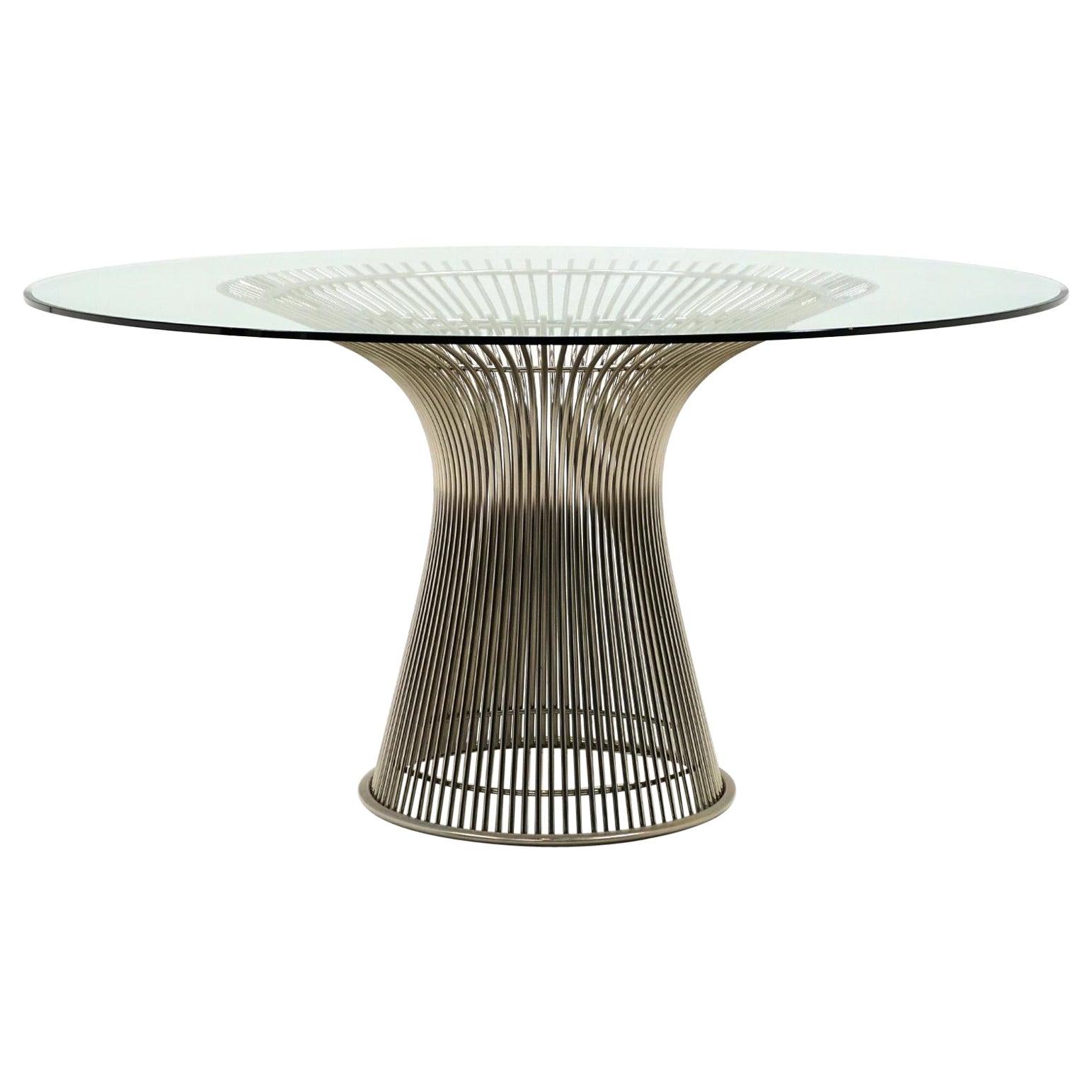 Round Glass Dining Table by Warren Platner for Knoll.  Nickel Plated Base
