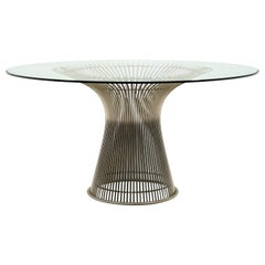 Round Glass Dining Table by Warren Platner for Knoll.  Nickel Plated Base