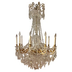 Antique French Cut Crystal & Bronze D'ore 10 Light Chandelier, Circa 1920.