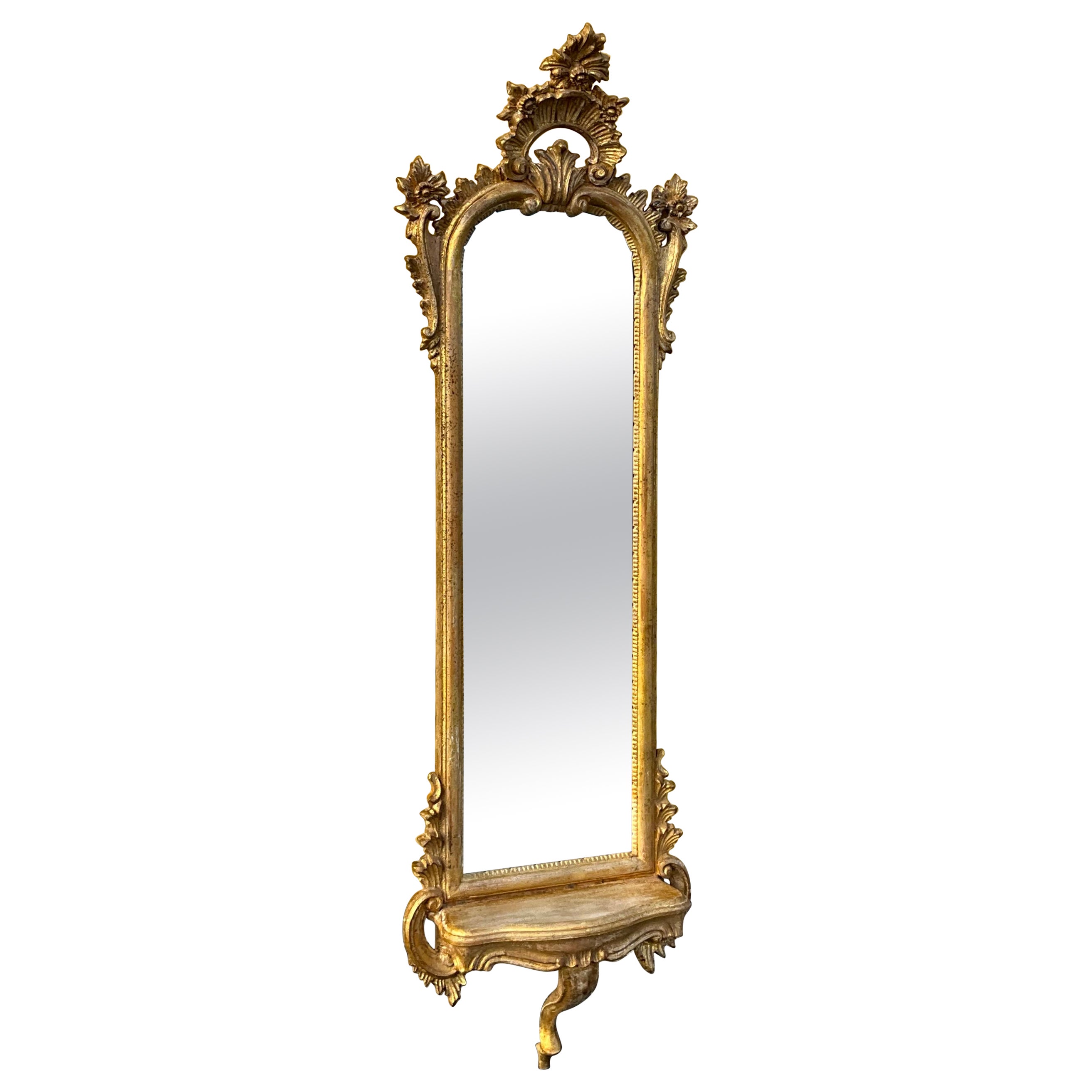 Italian Rococo Style Carved Giltwood Mirror - Self / Wall Bracket By La Barge 