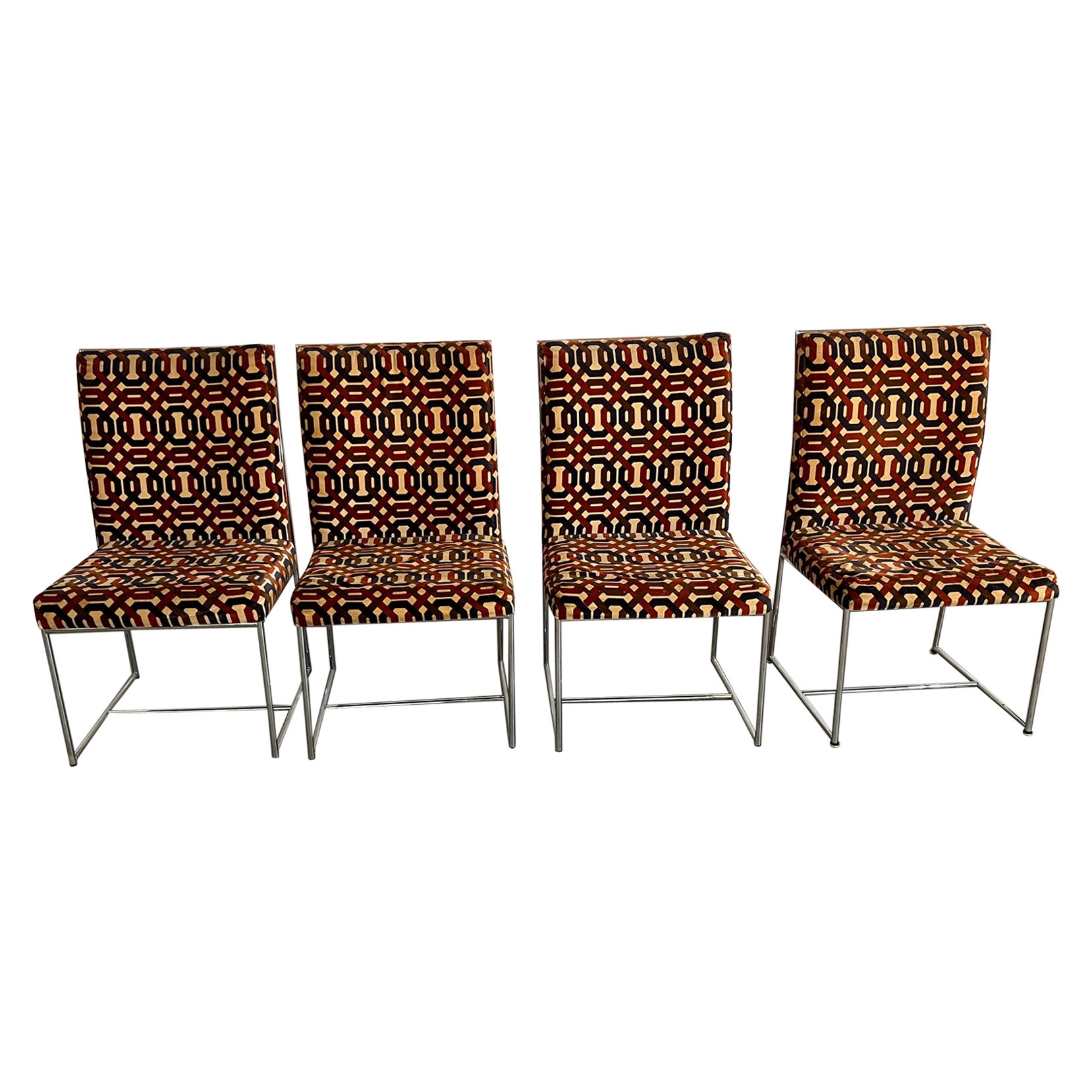 Set of 4 Mid-Century Modern Milo Baughman for Thayer Coggin Chrome Dining Chairs For Sale
