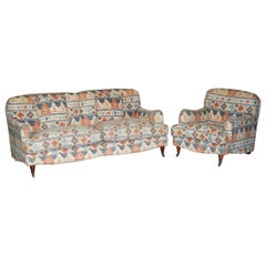 ViNTAGE HOWARD & SON'S KILIM  Style SOFA AND ARMCHAIR SUITE DISTRESsed FABRIC