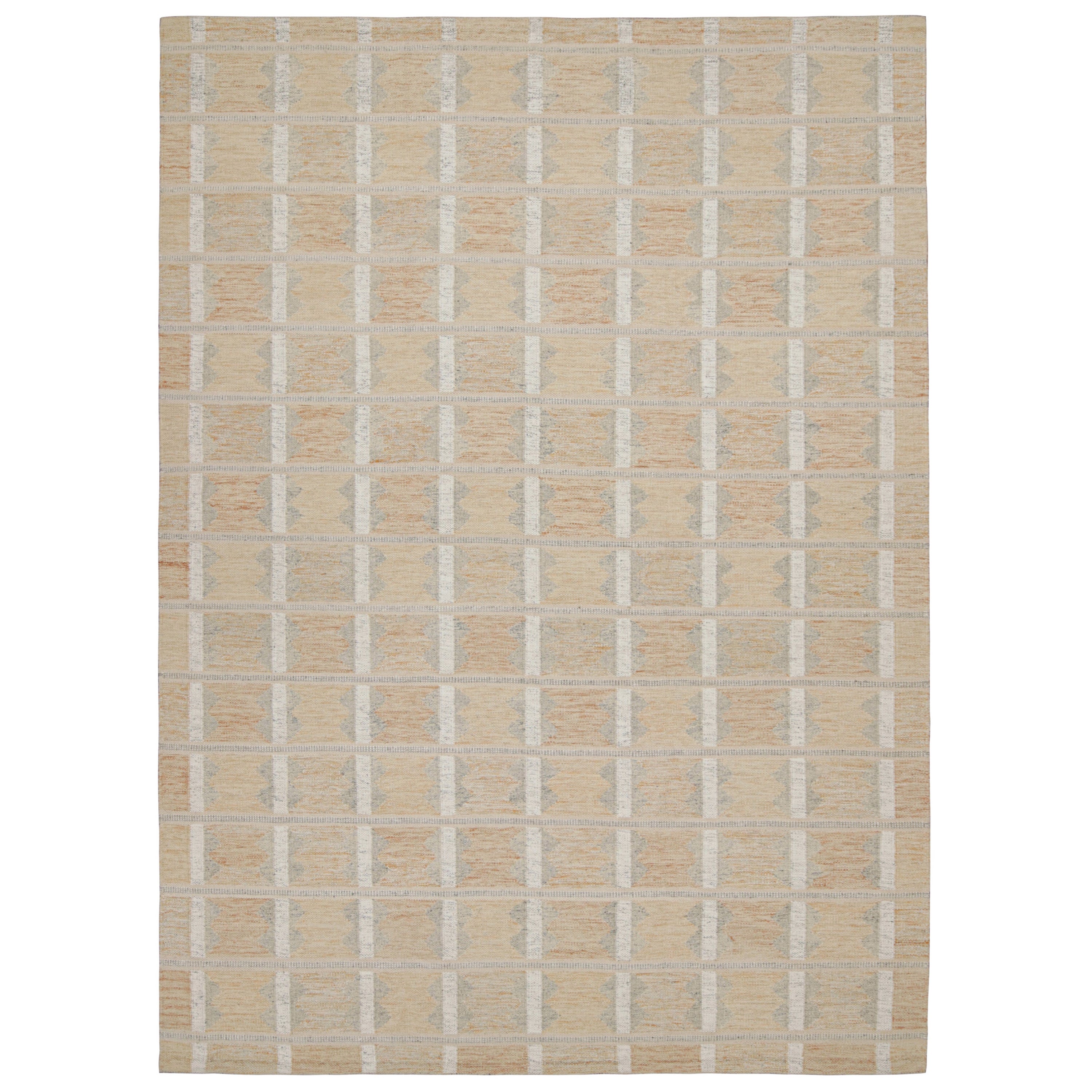 Rug & Kilim’s Scandinavian Style Kilim in Ivory & Off white Geometric Patterns For Sale