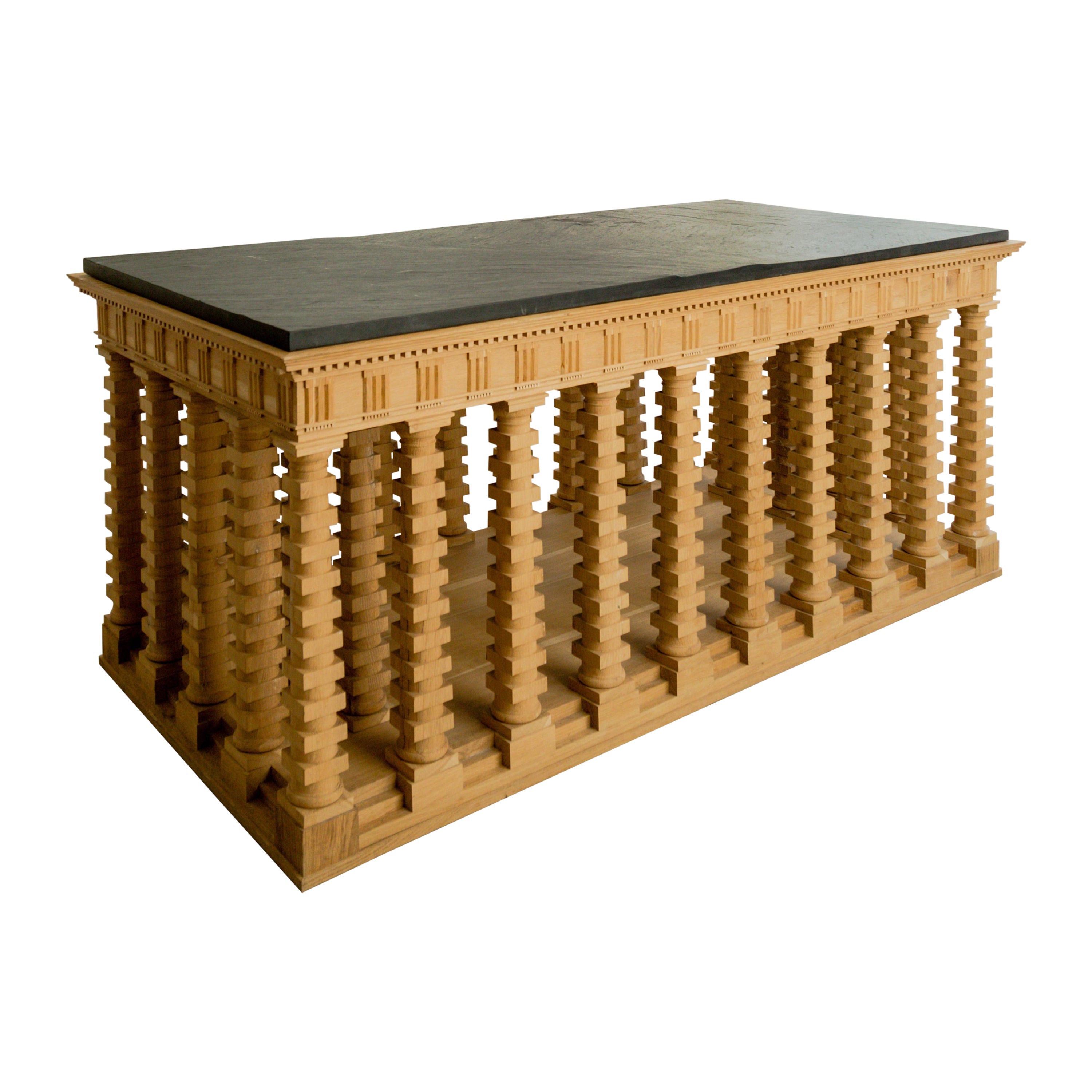 Modern Directoire Oak Colonnade Center Table For Sale