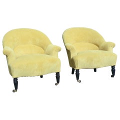  Pair of French 19th century Napoleon III crapaud armchairs in corduroy textile 