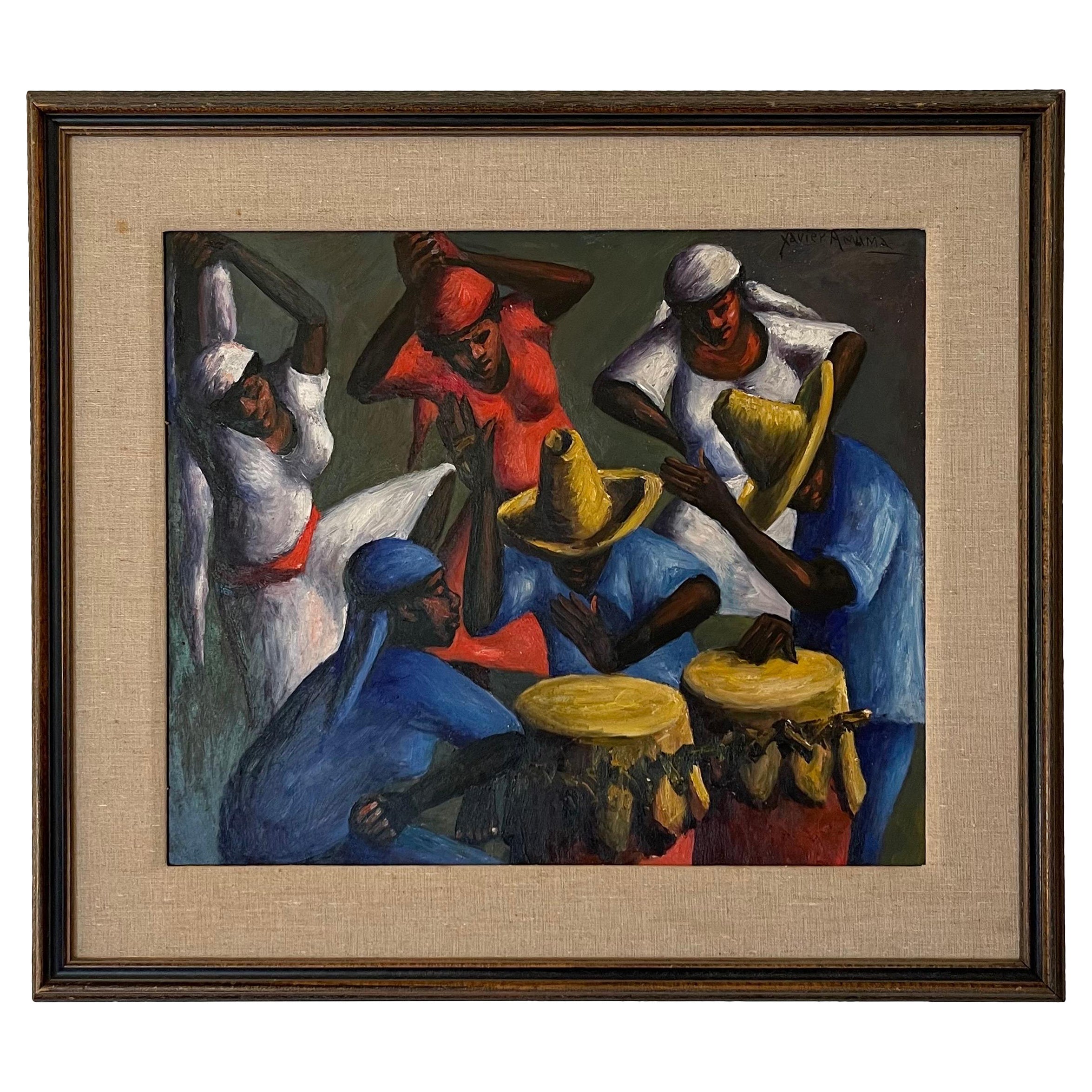 1956 Haiti Drummers and Dancers by Xaviar Amiana Painting For Sale