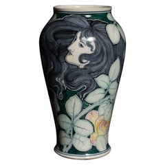 Antique Art Nouveau Stile Liberty Portrait Vase by Galileo Chini