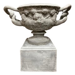 Monumental Reproduction Fiberglass Urn with Large Handles on a Pedestal