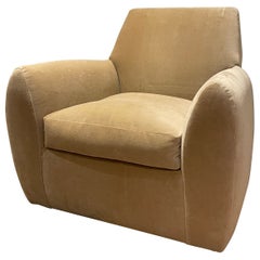Pair of 1960s Club Chairs with Ottomans in Dusty Champagne Mohair 