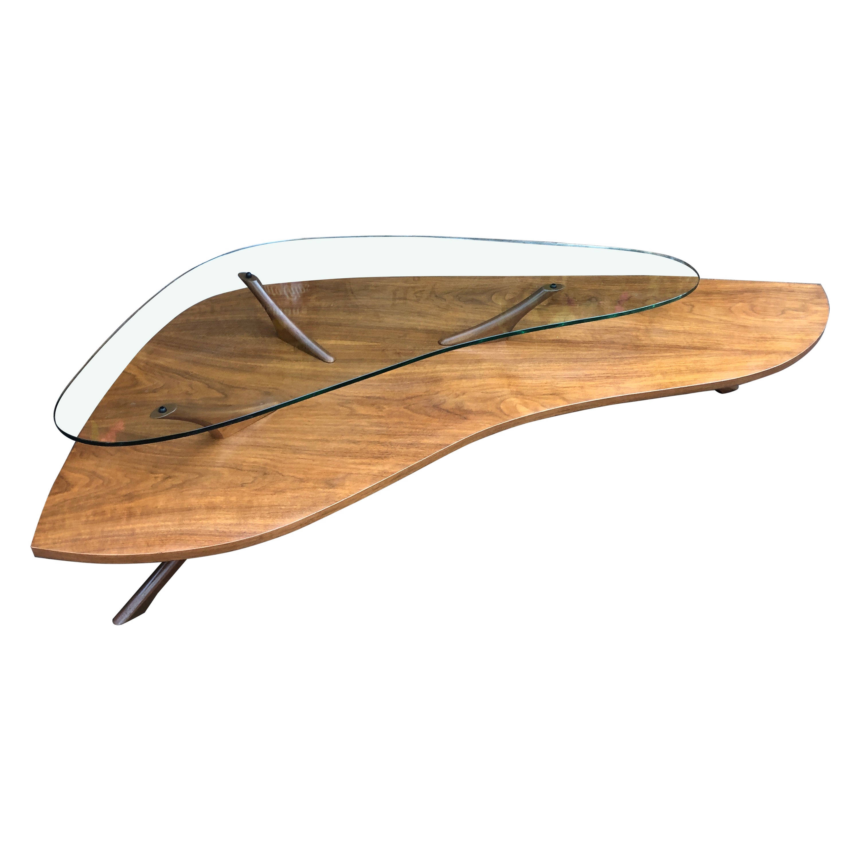 Scrumptious Pearsall style Sculptural Walnut 2 Tier Coffee Table Kidney Shaped For Sale