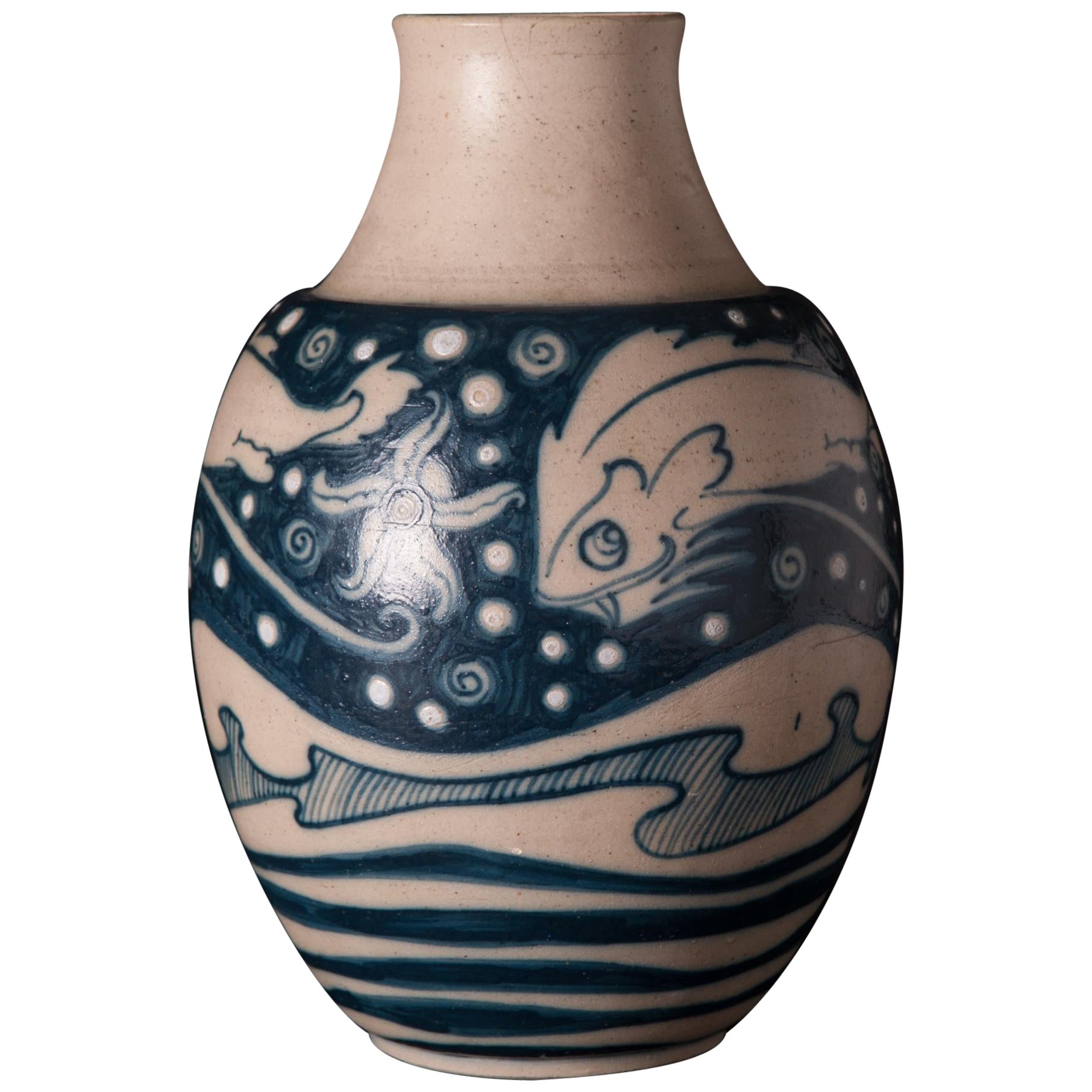 Jugendstil-Vase mit kosmischem Katzenfischmotiv von Galileo Chini im Angebot