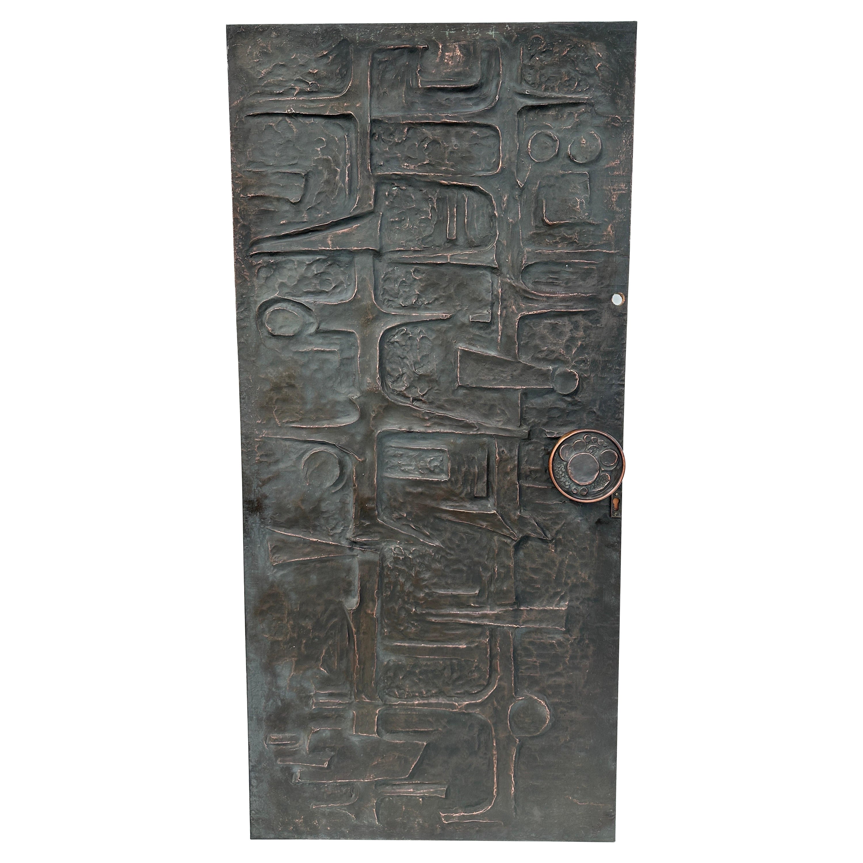 Hammered Copper Repousse Brutalist Door Panel  For Sale