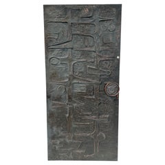Hammered Copper Repousse Brutalist Door Panel 