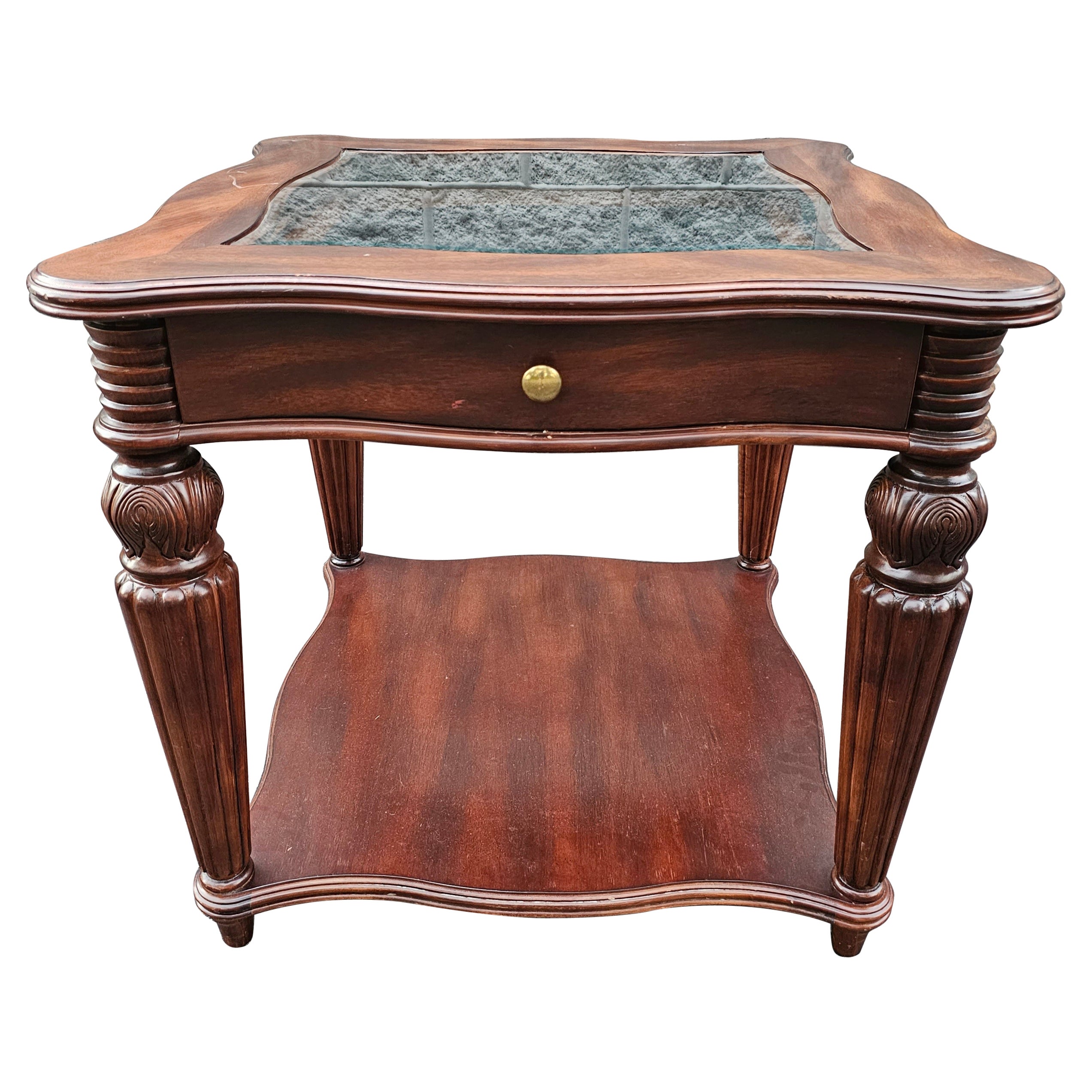 CTH Sherrill Occasional Mahogany Glass Top Display  Side Table