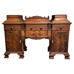 19C English Chinese Chippendale Mahogany Buffet or Sideboard