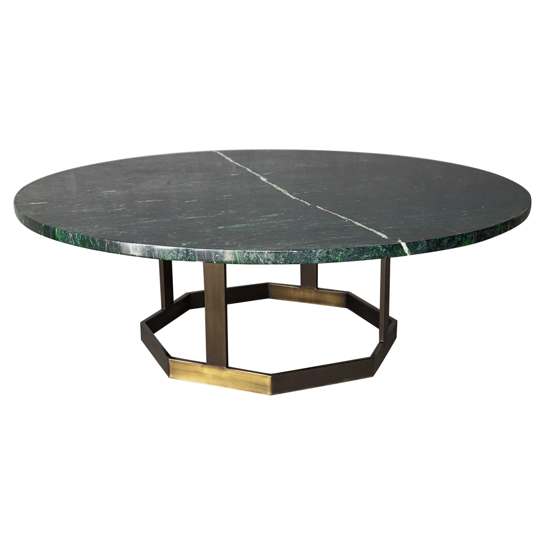 Round Green Marble and Brass Mastercraft Coffee Table For Sale