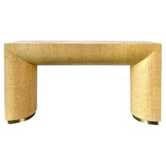 Vintage Karl Springer style Grasscloth console with brass feet