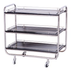 Restored Bauhaus Trolley, Kovona, Chrome-plated Steel, Glass, Czechia, 1930s