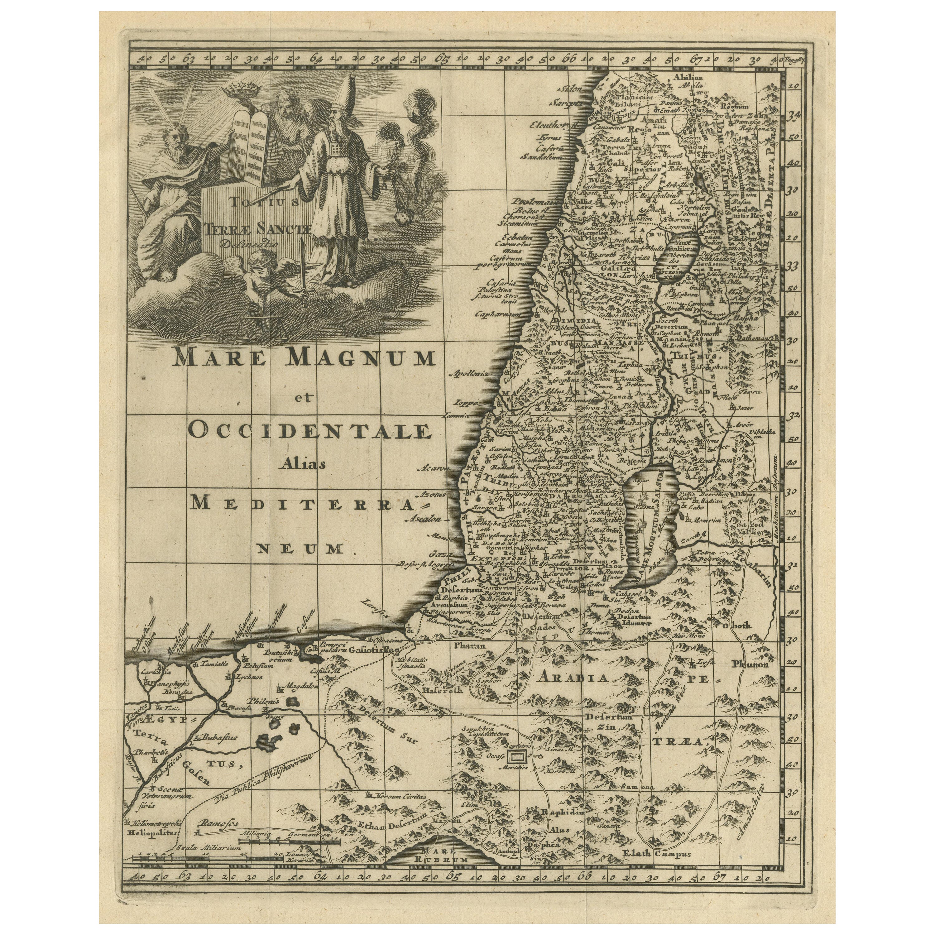 Originale antike Karte des Heiligen Landes mit dekorativer Kartusche