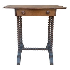 Antique American Oak Side Table With Bobbin Turned Legs, Late 19th Century
