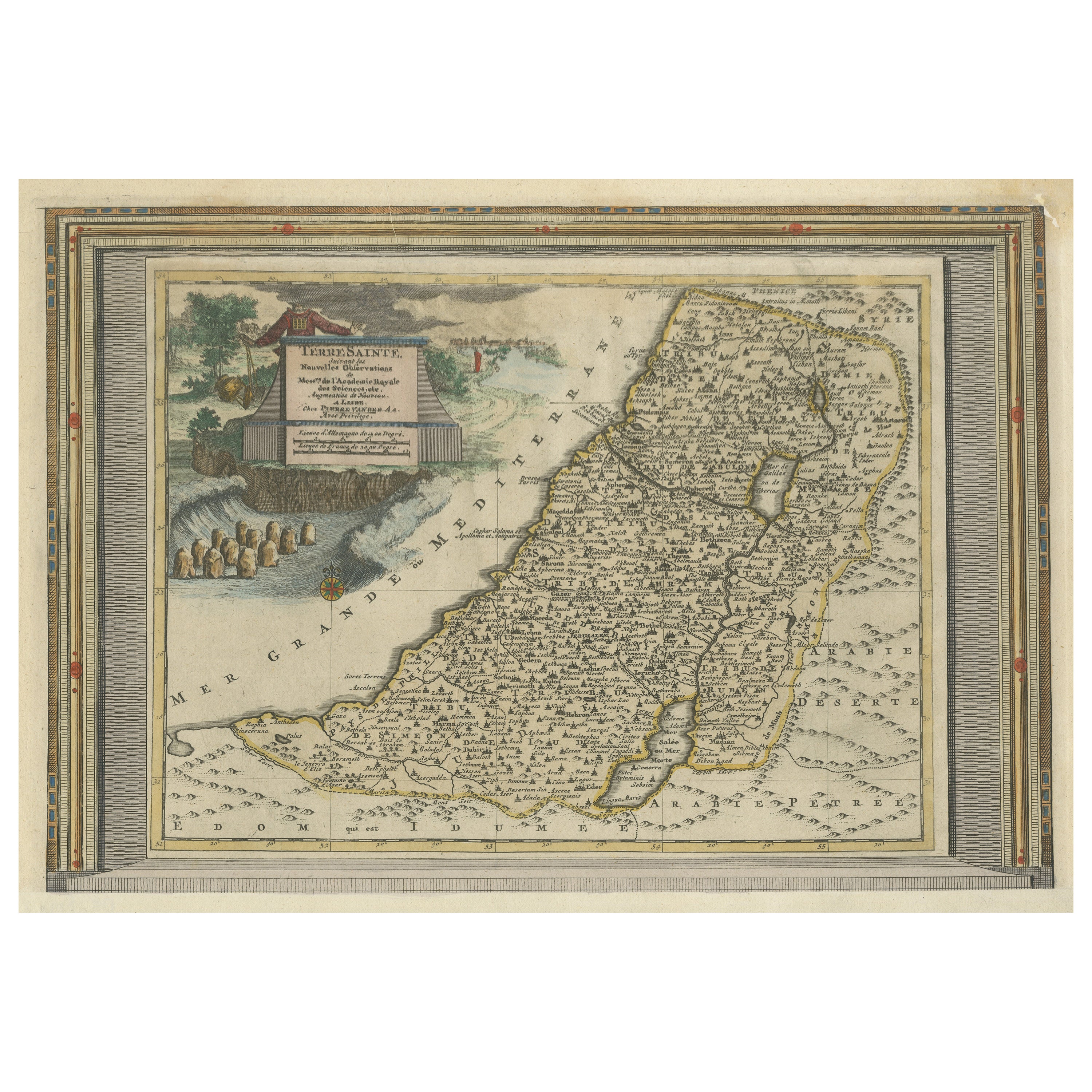 Antike Karte des Heiligen Landes mit Bilderrahmenbordüre im Angebot