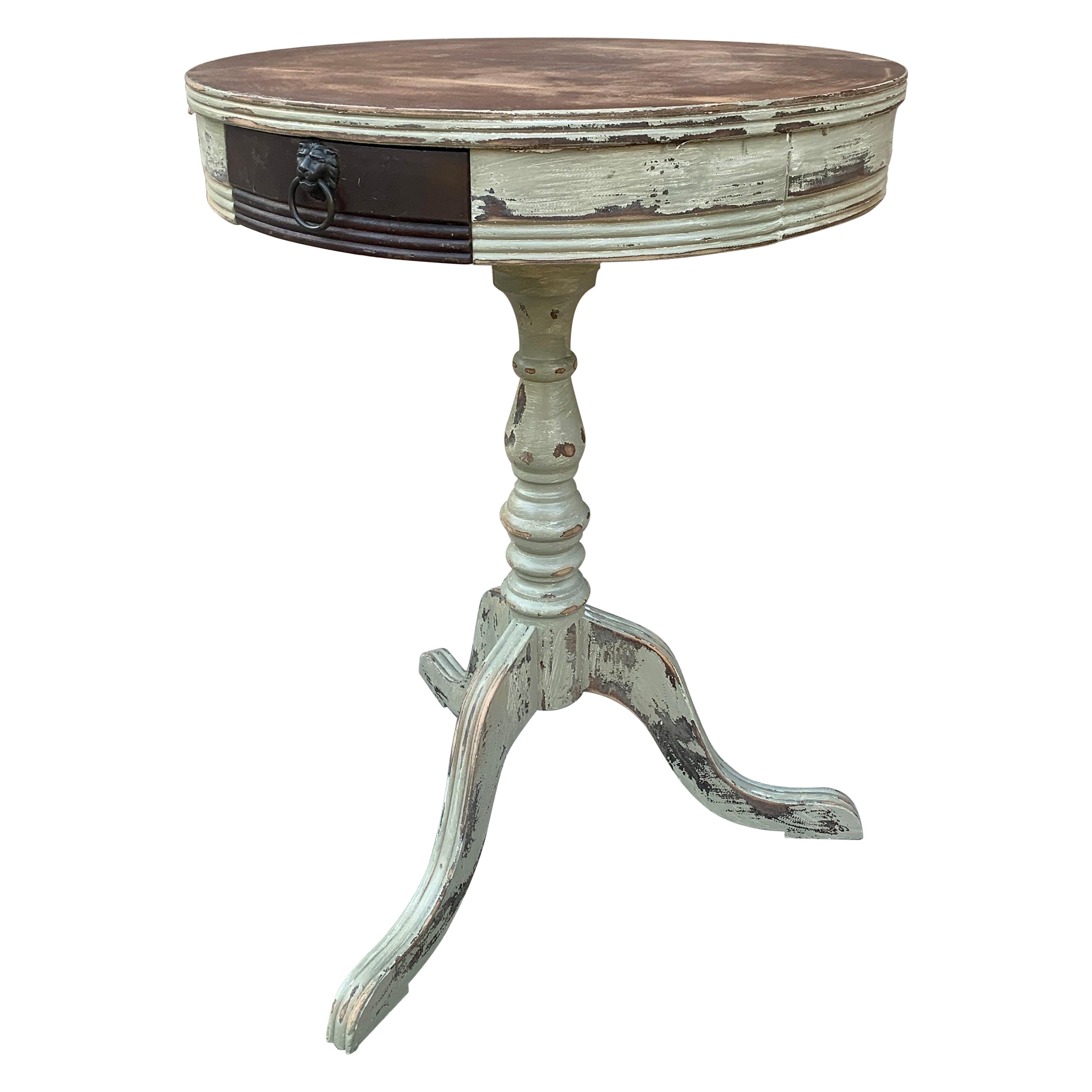 Antique American Regency Round Painted Walnut Side Table, Late 19th Century For Sale