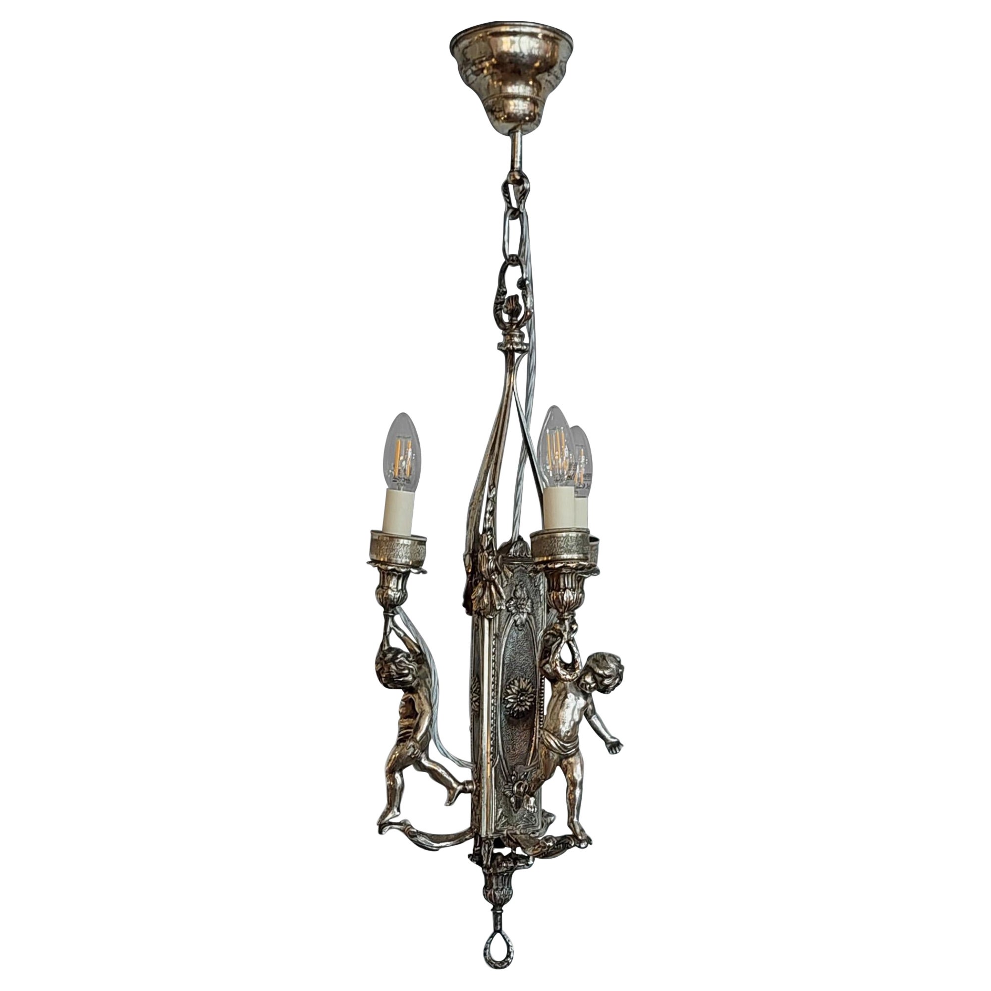 Mid 19thC Silver Plated Ceiling Candle Light Fitting For Sale